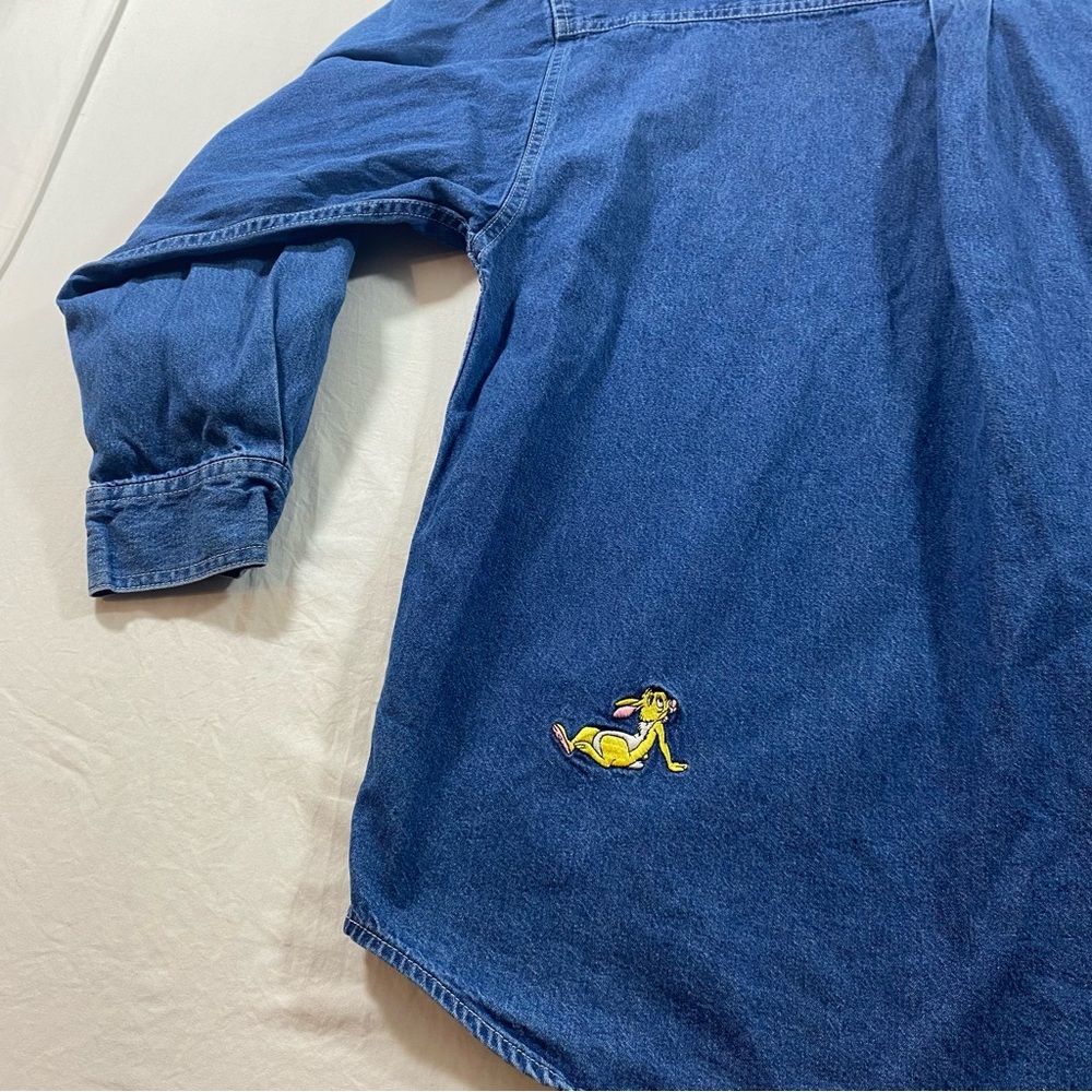 Disney Button Down Denim Shirt Top Embroidered Winnie Pooh Kanga Roo Casual - Picture 10 of 11